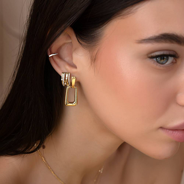 Сережки Синергия из желтого золота с фианитами (арт. 110185ж) – изображение 2