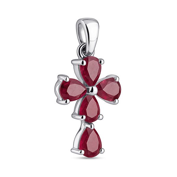 Срібний декоративний хрестик з рубінами (арт. 7503/2139300Р) – зображення 1