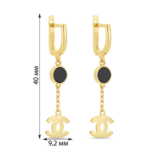 Серьги-подвески из желтого золота с ониксом (арт. 106499жо) – изображение 2