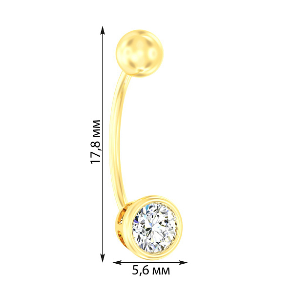 Золота сережка-пірсинг для пупка з фіанітом (арт. 360062ж) – зображення 2