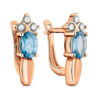 Сережки з червоного золота з топазом і фіанітами (арт. 103398Пл)