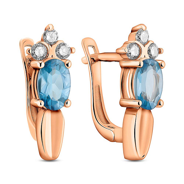Сережки из красного золота с топазом и фианитами (арт. 103398Пл) – изображение 1