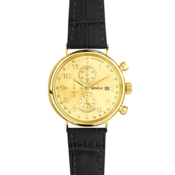 Массивные золотые часы с кожаным ремешком (арт. 260238жжч) – изображение 2