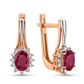 Золотые серьги с рубином и бриллиантами (арт. С011157р)