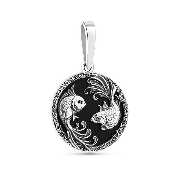Срібний кулон Риби з оніксом (арт. 7903/2490орб) – зображення 1
