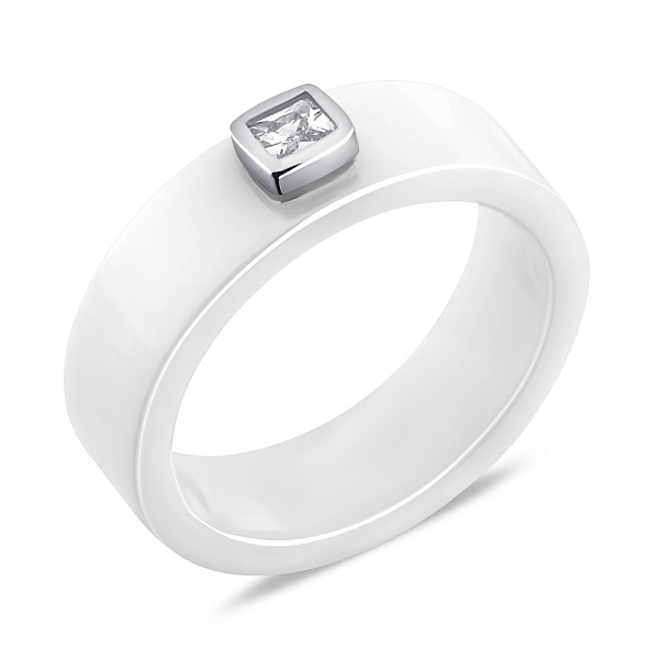 Кольцо из керамики и серебра с фианитом (арт. 7501/6296кмб) – изображение 1