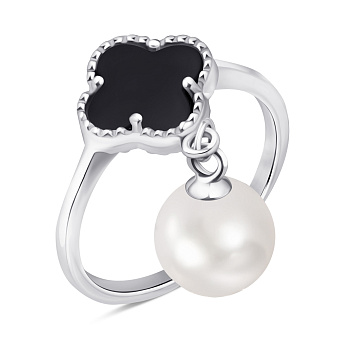 Срібна каблучка з перлиною і оніксом (арт. 7501/6757/10ожб)