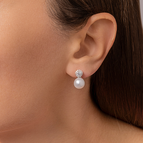 Срібні сережки з перлами та фіанітами (арт. 7502/2187219жб) – зображення 3