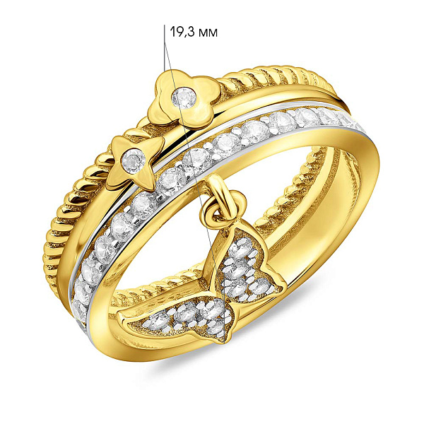 Каблучка з жовтого золота з підвісками та фіанітами (арт. 153780ж) – зображення 2