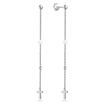 Фото Золоті сережки-підвіски з перлами (арт. 106796бпрлб)