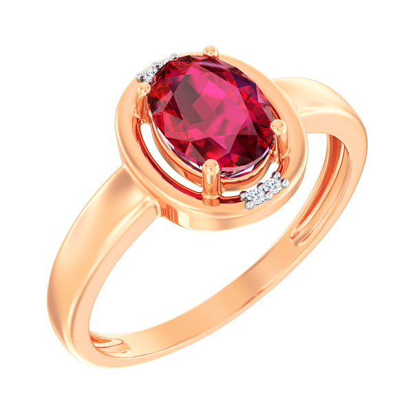 Каблучка з червоного золота з гранатом і фіанітами (арт. 141088ПгР) – зображення 1