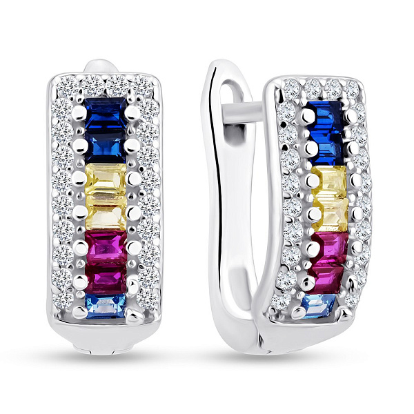 Срібні сережки з альпінітами і фіанітами (арт. 7502/9575ацв) – зображення 1