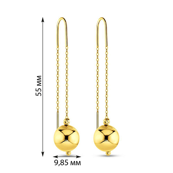 Серьги-протяжки из желтого золота с шариками (арт. 107873жа) – изображение 5
