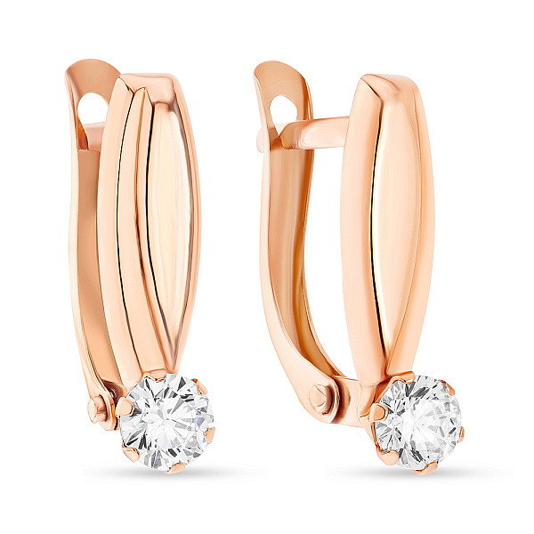 Золоті сережки в червоному кольорі металу з фіанітами (арт. 107483) – зображення 1