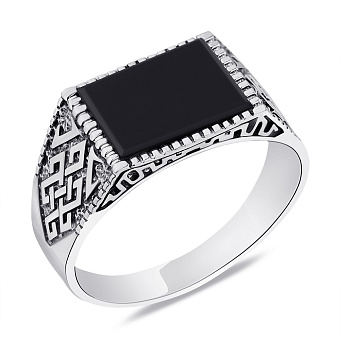 Фото Серебряная печатка с ониксом (арт. 7906/0633.10о)