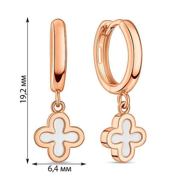 Сережки-підвіски з червоного золота з перламутром (арт. 1091959п) – зображення 2