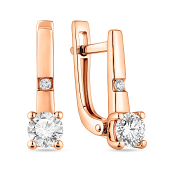 Фото Золотые серьги в красном цвете металла с фианитом (арт. 111105)