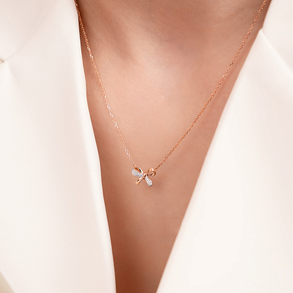 Золотое колье Бантики с фианитами (арт. 361310) – изображение 3