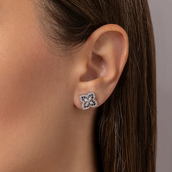 Золоті сережки з діамантами та сапфірами (арт. Т011889бс) – зображення 2