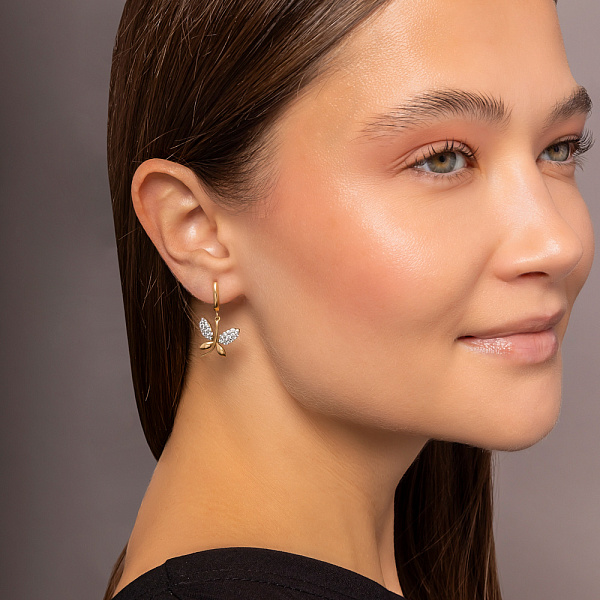 Сережки-подвески из золота Стрекоза с фианитами (арт. 110158ж) – изображение 4