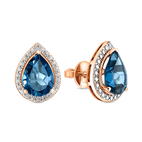 Золоті сережки з топазом і фіанітами (арт. 111249Пл) – зображення 1