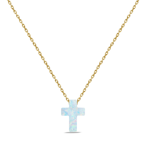 Серебряное колье с крестиком с опала (арт. 7507/441жПоб) – изображение 1