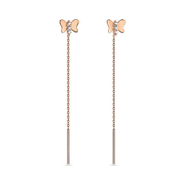 Серьги-протяжки из красного золота "Бабочки" (арт. 108630) – изображение 1