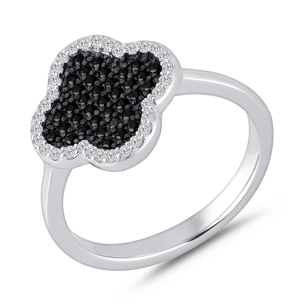 Серебряное кольцо Клевер с фианитами (арт. 7501/6547ч) – изображение 1