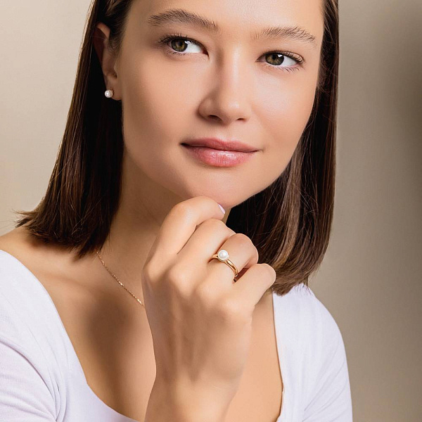 Золотые серьги-пусеты с жемчугом (арт. 2100109101) – изображение 6