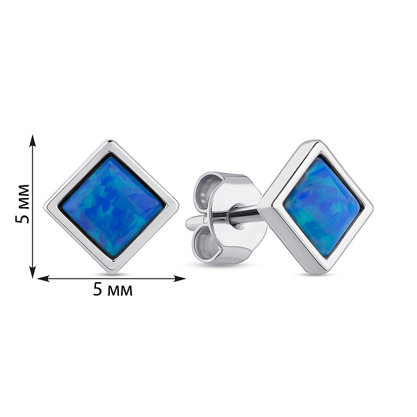 Срібні сережки-пусети з синім опалом (арт. 7518/7196Пос) – зображення 2