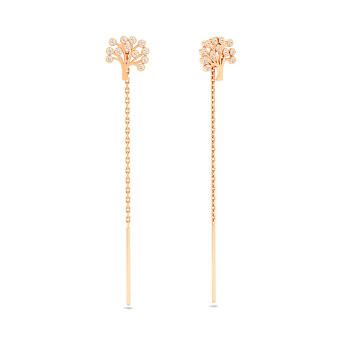 Золотые серьги-протяжки Дерево жизни с фианитами (арт. 110545)