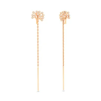 Золоті сережки-протяжки Дерево життя з фіанітами (арт. 110545)