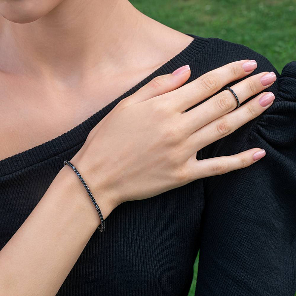 Срібний браслет з чорним родіюванням і фіанітами (арт. 7509/1844/3ч) – зображення 2