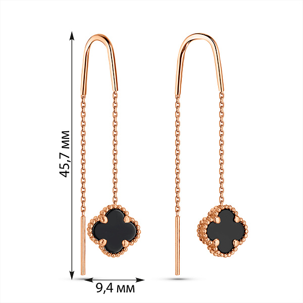 Золоті сережки-протяжки з оніксом (арт. 107498/9о) – зображення 3