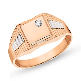 Печатка из красного золота с бриллиантом (арт. К170042005)