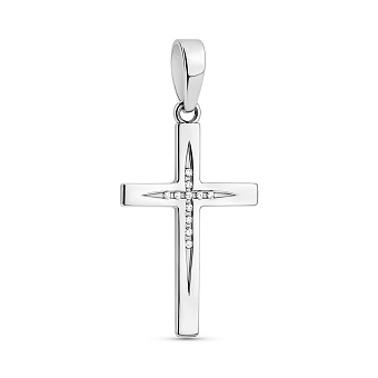 Крестик из белого золота с бриллиантами (арт. П011381б)