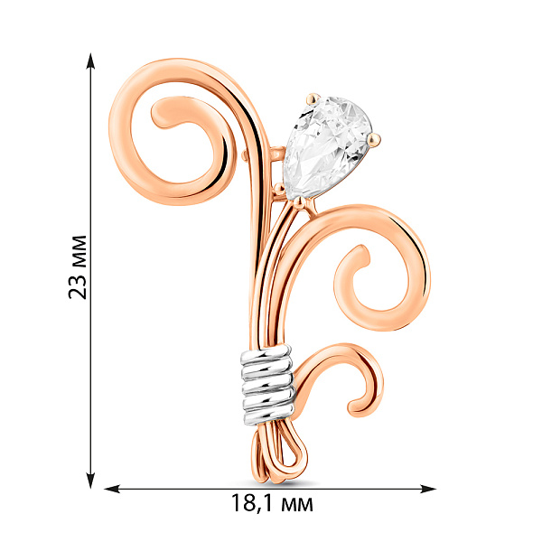 Брошка Квітка з червоного золота з фіанітом (арт. 360095) – зображення 3
