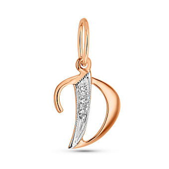 Золотий підвіс Літера Д з фіанітами (арт. 440293)