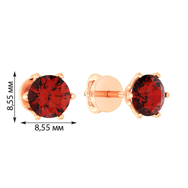 Золоті сережки пусети з гранатом (арт. 110341Пк) – зображення 4