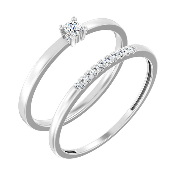 Двойное кольцо из белого золота с бриллиантами (арт. К011211010б) – изображение 1