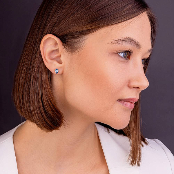 Золотые серьги-пусеты с топазом (арт. 111230Птг) – изображение 3