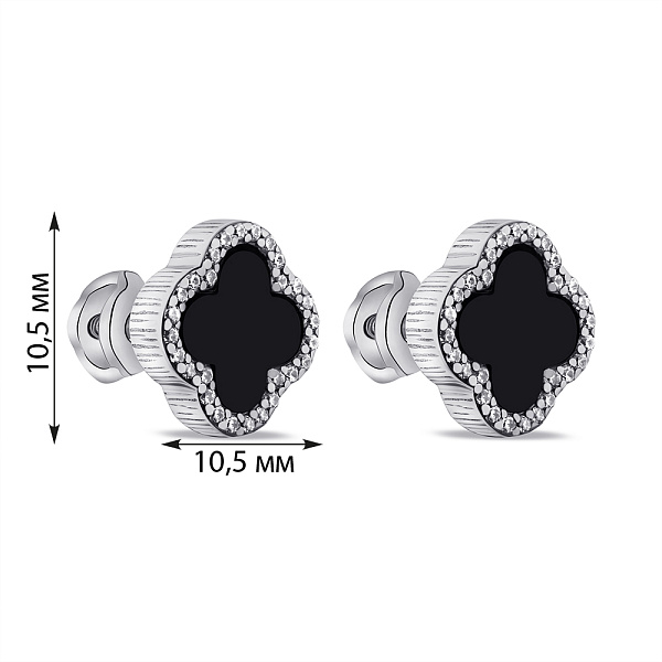 Серебряные серьги-пусеты с ониксом и фианитами (арт. 7518/653/8осп) – изображение 2