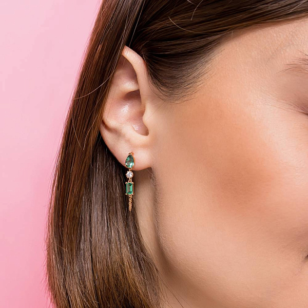 Золоті сережки з кварцом і фіанітами (арт. 110140Пз) – зображення 2