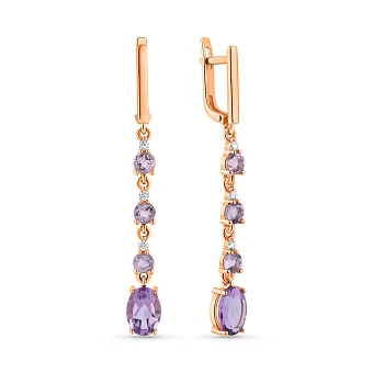 Золоті сережки з аметистом та фіанітами (арт. 110691Па)