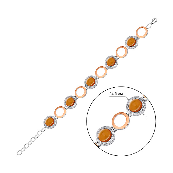Серебряный браслет с янтарем и фианитами (арт. 7209/540ЯБр) – изображение 2