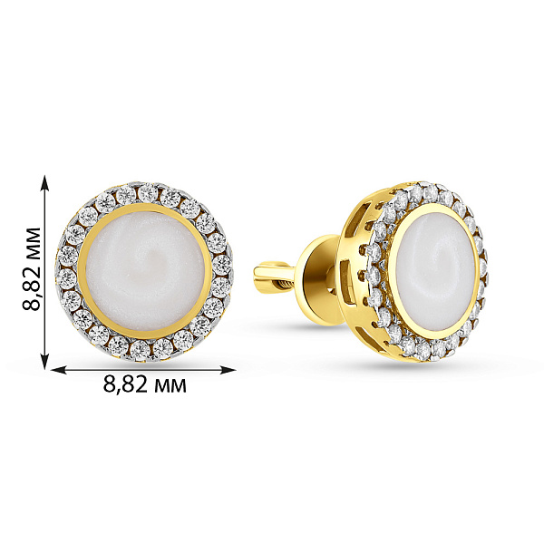 Золоті сережки пусети Лýна з емаллю і фіанітами (арт. 110327жеп) – зображення 3