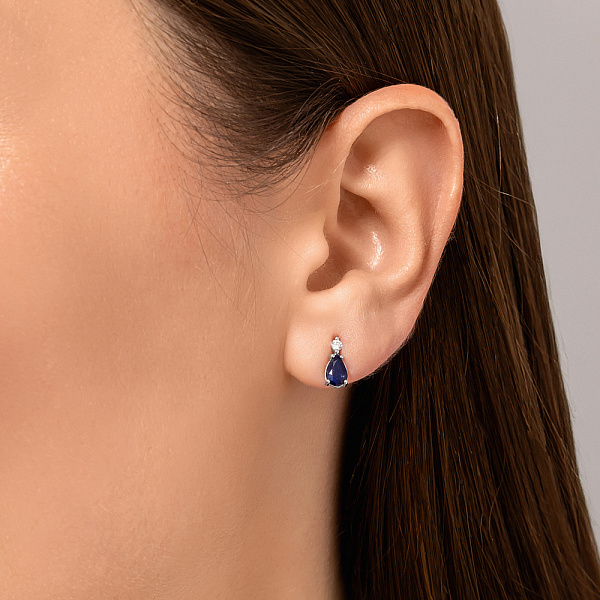 Золоті сережки з сапфіром і діамантами  (арт. Т011763бс) – зображення 2