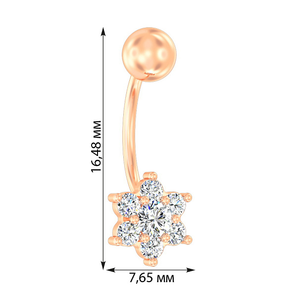 Золотая серьга-пирсинг «Цветок» с фианитами (арт. 360094) – изображение 2