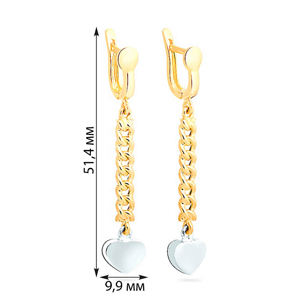 Золотые серьги с подвесками «Сердечки» (арт. 101856жб) – изображение 2