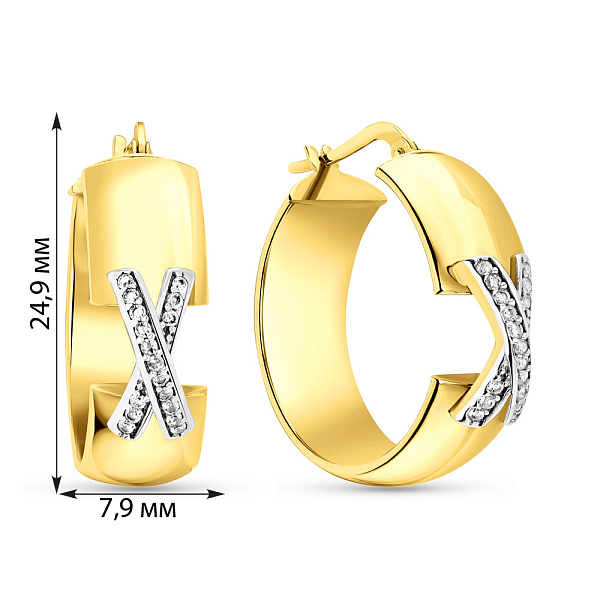 Серьги-кольца из желтого золота с фианитами (арт. 106007ж) – изображение 2